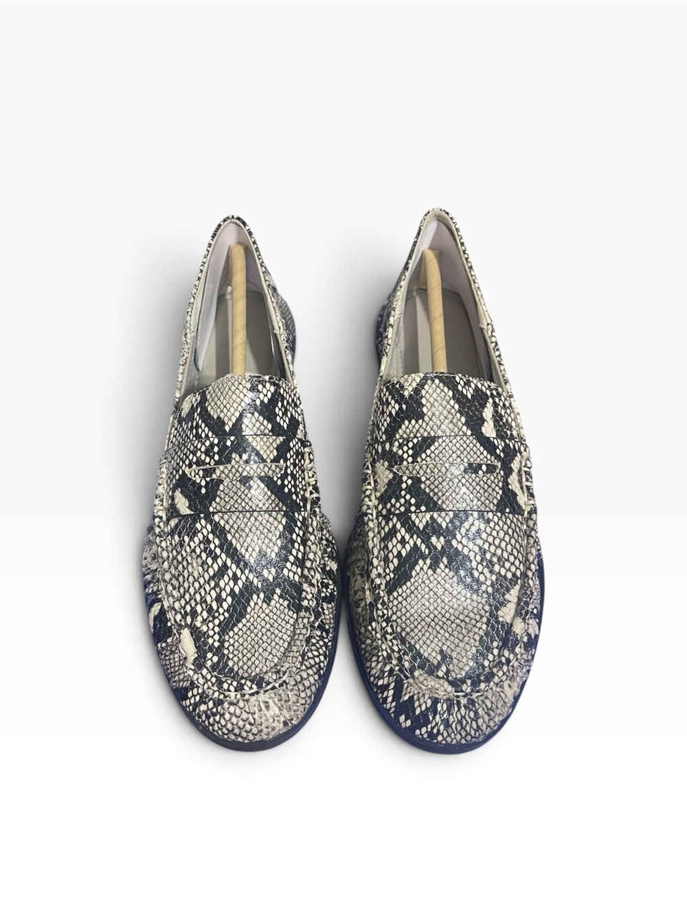 Steve Madden Black Leather Cream Snake-Print Slip On Loafer Ballet Flat sz 7 NIB